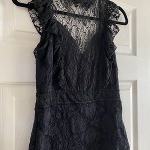 Black lace sleeveless blouse with cutout back